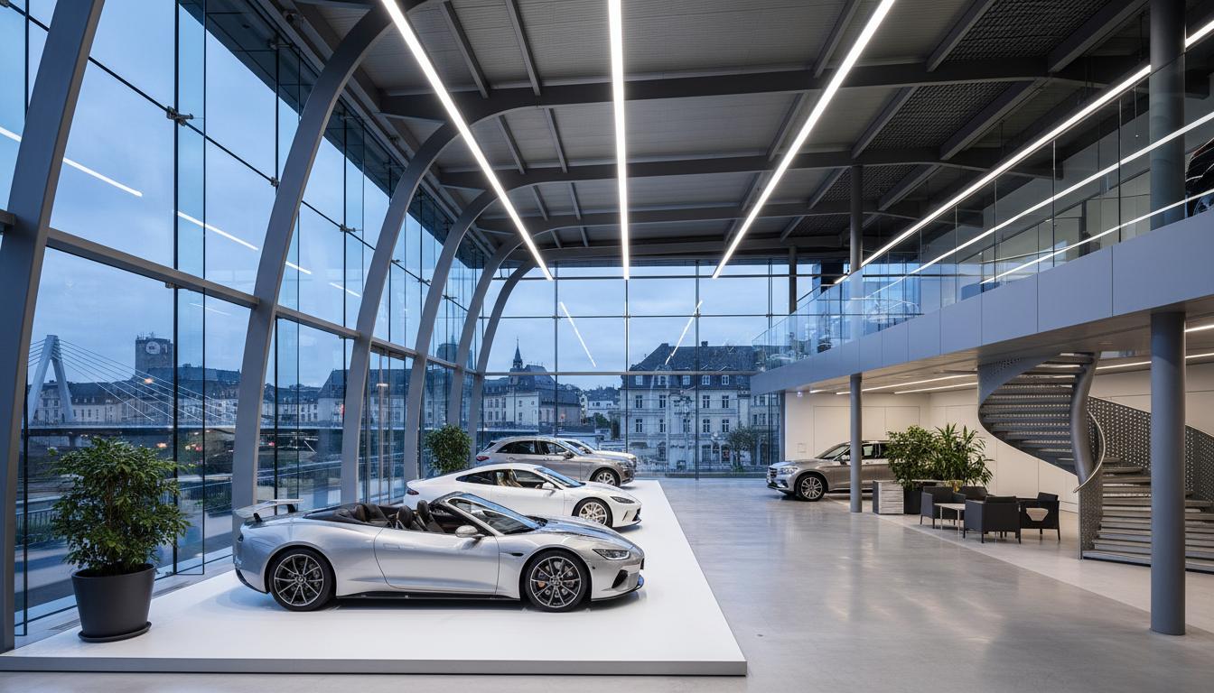 Showroom Auto Premium Luxembourg - Structure métallique architecturale 3 800m²