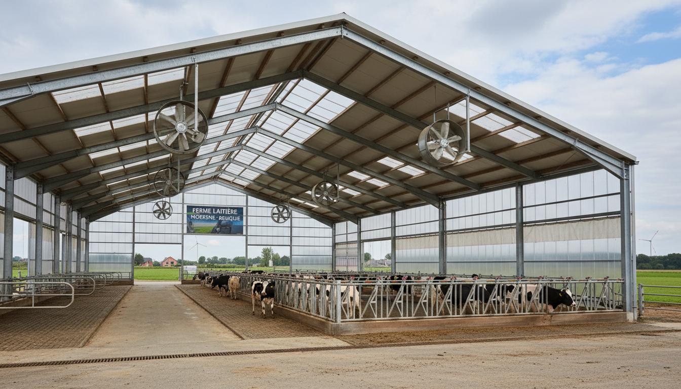 Étable moderne 200 vaches Liège - Bâtiment agricole structure acier 4 500m²